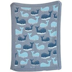 Creative Co-Op Blue Cotton Knit Whale Baby Blanket Blue Gray White Nursey